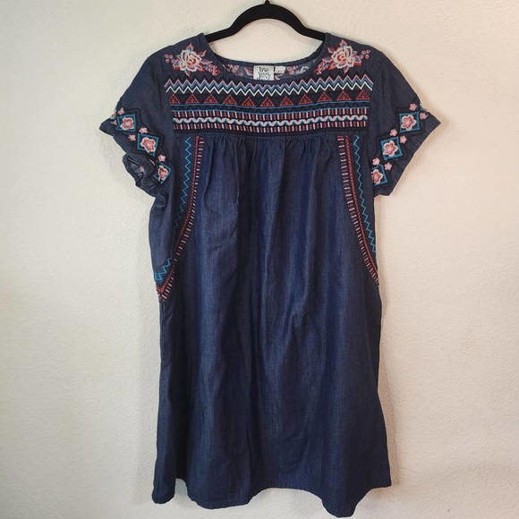 ivy jane Dresses & Skirts - Ivy Jane Denim Dress Boho Boho Embroidery Colorful Size Large